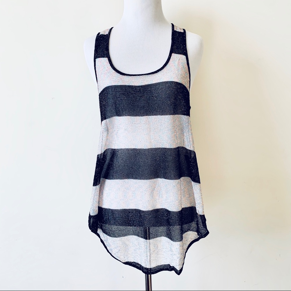 Betsey Johnson B&W Sparkly Thread Mesh Hi Lo Top